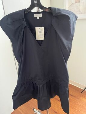 A.L.C. Black V-Neck Ruffle-Hem Mini Dress